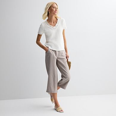 Women's Croft & Barrow® Crochet Trim V-Neck Sweater