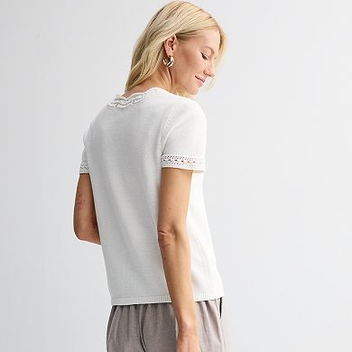 Women's Croft & Barrow® Crochet Trim V-Neck Sweater