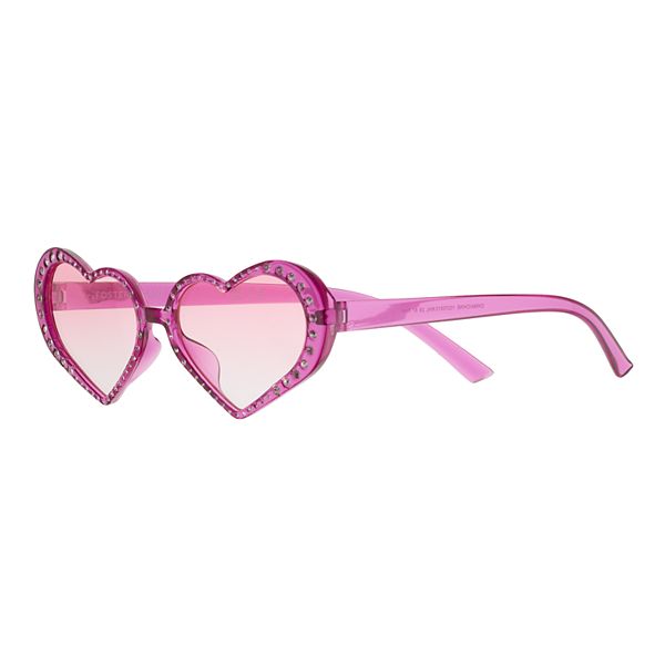 Women's Cali Blue Embellished Plastic Heart Sunglasses