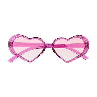 Women's Cali Blue Embellished Plastic Heart Sunglasses
