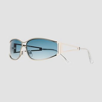 Women's Cali Blue Plastic Wrap Sunglasses