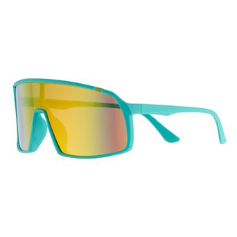 Women's Cali Blue Plastic Oversized Shield Sunglasses