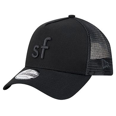 Men's New Era Black San Francisco 49ers Domain 9FORTY A-Frame Trucker Adjustable Hat