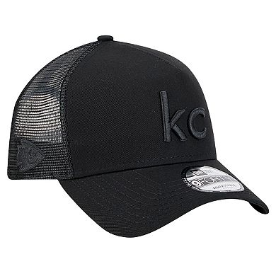 Men's New Era Black Kansas City Chiefs Domain 9FORTY A-Frame Trucker Adjustable Hat