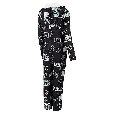 Women's Concepts Sport Black Las Vegas Raiders Roadway Allover Print Microfleece Full-Zip Union Suit