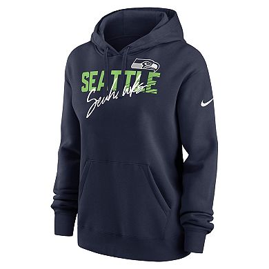 Women's Nike College Navy Seattle Seahawks Wordmark Club Fleece Pullover Hoodie