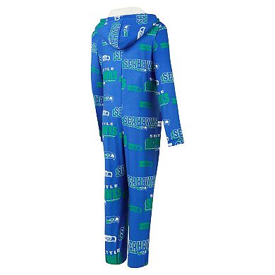 Women's Concepts Sport Royal Seattle Seahawks Throwback Roadway Allover Print Microfleece Full-Zip Union Suit