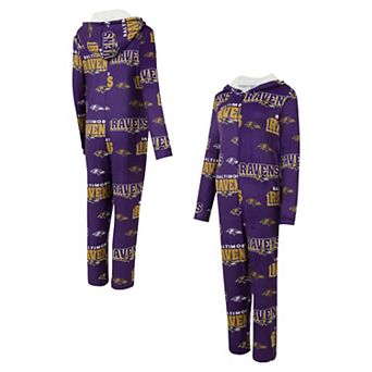 Women's Concepts Sport Purple Baltimore Ravens Roadway Allover Print Microfleece Full-Zip Union Suit