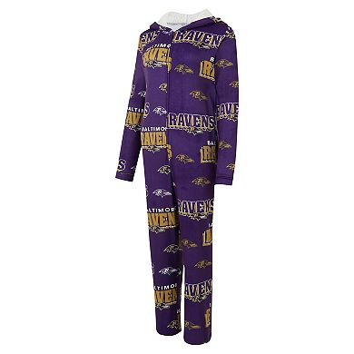 Women's Concepts Sport Purple Baltimore Ravens Roadway Allover Print Microfleece Full-Zip Union Suit