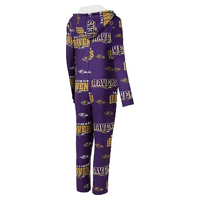 Women's Concepts Sport Purple Baltimore Ravens Roadway Allover Print Microfleece Full-Zip Union Suit