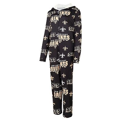 Women's Concepts Sport Black New Orleans Saints Roadway Allover Print Microfleece Full-Zip Union Suit