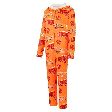 Women's Concepts Sport Orange Tampa Bay Buccaneers Throwback Roadway Allover Print Microfleece Full-Zip Union Suit