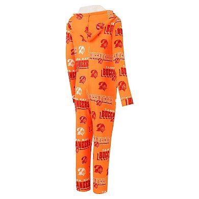 Women's Concepts Sport Orange Tampa Bay Buccaneers Throwback Roadway Allover Print Microfleece Full-Zip Union Suit