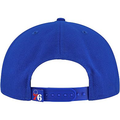 Men's New Era Royal Philadelphia 76ers Oversized Puff Print Logo Golfer Snapback Hat