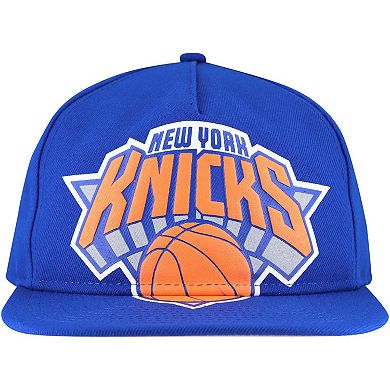 Men's New Era Blue New York Knicks Oversized Puff Print Logo Golfer Snapback Hat