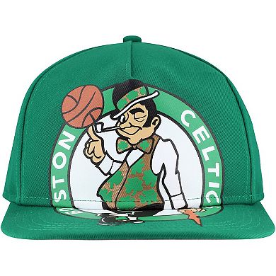 Men's New Era Kelly Green Boston Celtics Oversized Puff Print Logo Golfer Snapback Hat