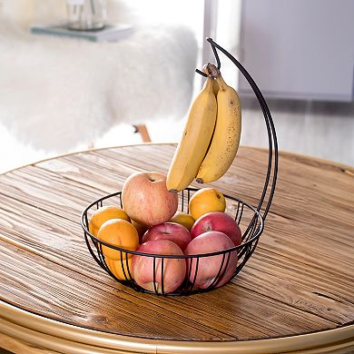 Wire Metal Fruit Basket Holder With Banana Hanger, Set Of 2