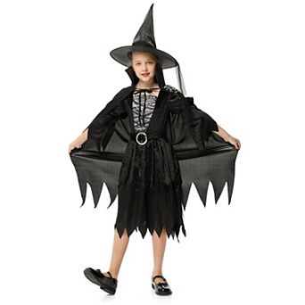 Girl’s Witch Costume Halloween Black Witch Dress For Kids Toddler Classic Costume For Party Dress-up