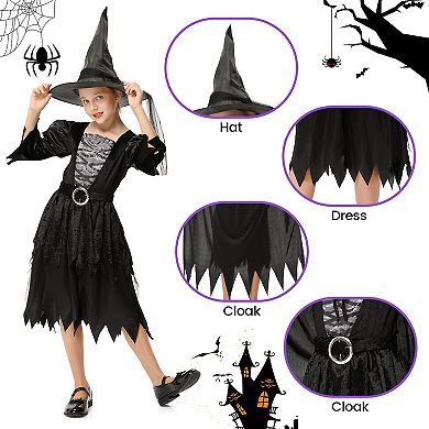 Girl’s Witch Costume Halloween Black Witch Dress For Kids Toddler Classic Costume For Party Dress-up