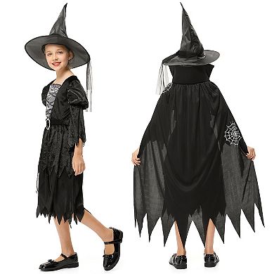 Girl’s Witch Costume Halloween Black Witch Dress For Kids Toddler Classic Costume For Party Dress-up