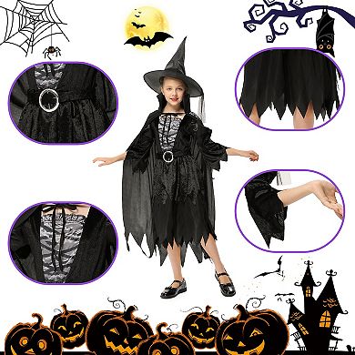 Girl’s Witch Costume Halloween Black Witch Dress For Kids Toddler Classic Costume For Party Dress-up