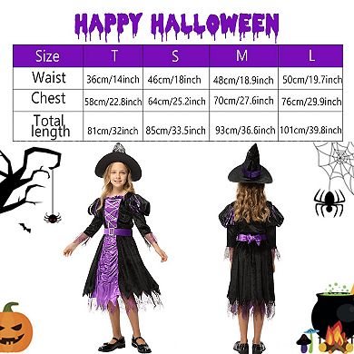 Girl Witch Costume Halloween Fancy Witch Dress For Kids Toddler Classic Costume For Party Dress-up