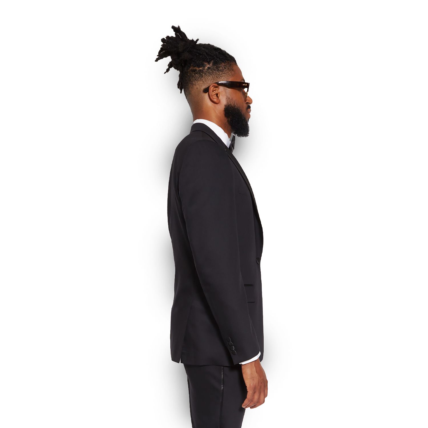 thumbnail image 2 of Men's 2-Piece Black Wool Tuxedo Notch Lapel Flat Front Pants Prom Wedding Suit 2 of 5