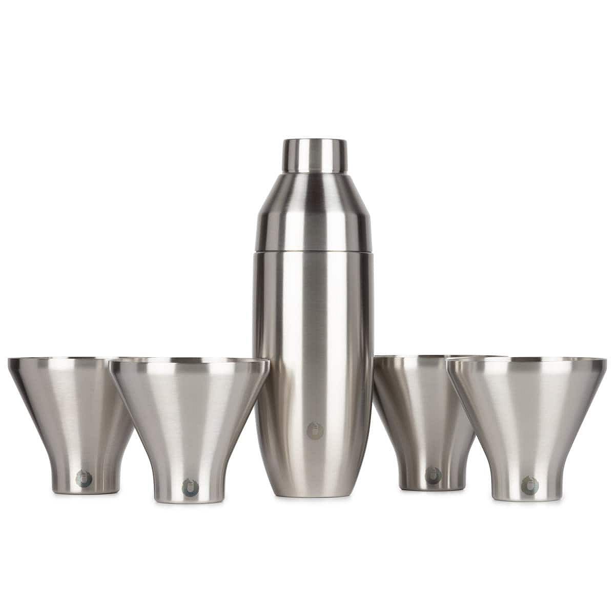 Stainless Steel Cocktail Shaker And Martini Glass Set - Steel