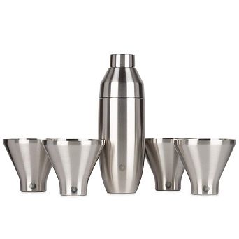 Stainless Steel Cocktail Shaker And Martini Glass Set