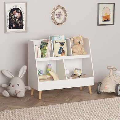 5 Cubbies Wooden Open Bookcase Kids Bookshelf And Toy Organizer