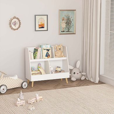 5 Cubbies Wooden Open Bookcase Kids Bookshelf And Toy Organizer
