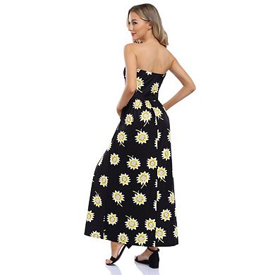 Women's Summer Bohemian Floral Printed Strapless Beach Party Long Maxi Dress