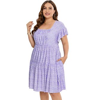 Plus Size Summer Dress Womens Plus Size Clothing Square Neck Dress Ruffle Sleeve Plus Size Dress