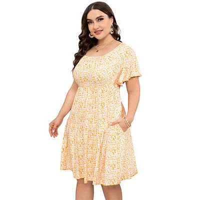 Plus Size Summer Dress Womens Plus Size Clothing Square Neck Dress Ruffle  Sleeve Plus Size Dress