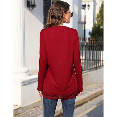 Long Sleeve Tunic Tops for Women Plus Size Square Neck T Shirt Solid Color Fall Lace Blouse