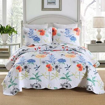 Marcielo 3 pc Printed Floral Lightweight Quilt Bedspread Set