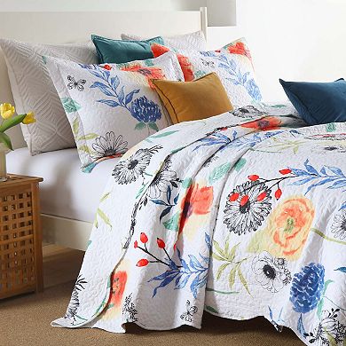 Marcielo 3 Pcs Printed Floral Lightweight Quilt Bedspread Set