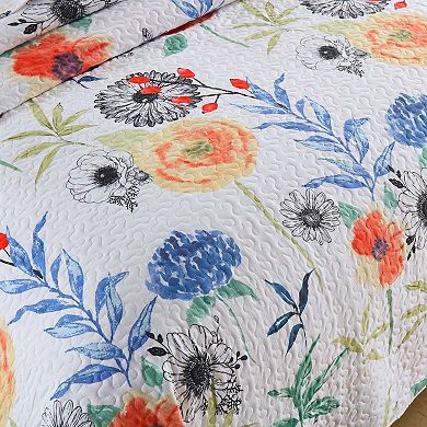 Marcielo 3 Pcs Printed Floral Lightweight Quilt Bedspread Set