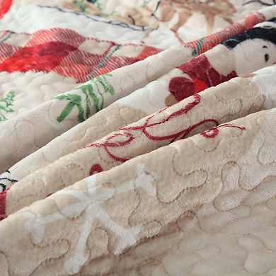 Marcielo 3 Pc Velvet Quilted Oversized Christmas Quilt Set