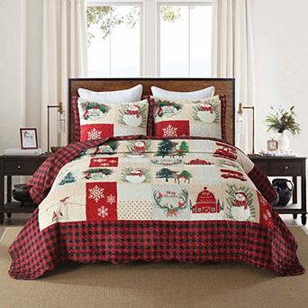 Marcielo 3 pc Velvet Quilted Oversized Christmas Quilt Set