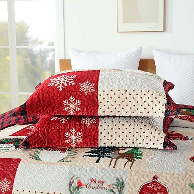 Marcielo 3 Pc Velvet Quilted Oversized Christmas Quilt Set