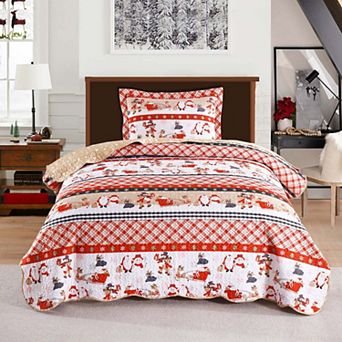 Marcielo 2/3 pc Christmas Quilt Bedspread Holiday Bedding Set