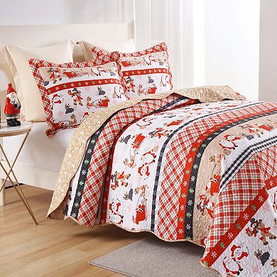 Marcielo 2/3 Pcs Christmas Quilt Bedspread Holiday Bedding Set