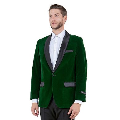 Men's Velvet Slim-fit Blazer W/ Satin Shawl Collar