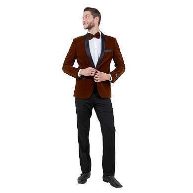 Men's Velvet Slim-fit Blazer W/ Satin Shawl Collar