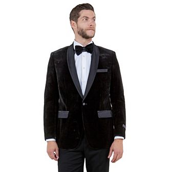 Men's Velvet Slim-fit Blazer W/ Satin Shawl Collar