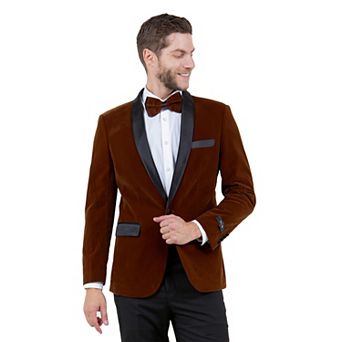 Men's Velvet Slim-fit Blazer W/ Satin Shawl Collar