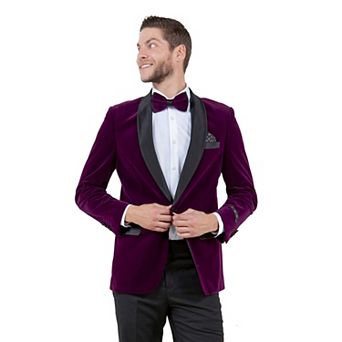 Men's Velvet Slim-fit Blazer W/ Satin Shawl Collar