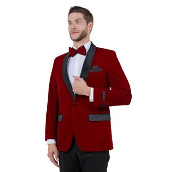 Men's Velvet Slim-fit Blazer W/ Satin Shawl Collar