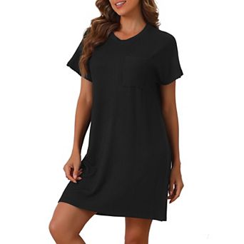 Womens Short Sleeve Casual Night Shirt Stripe Knit Round Neck Loungewear Nightgowns